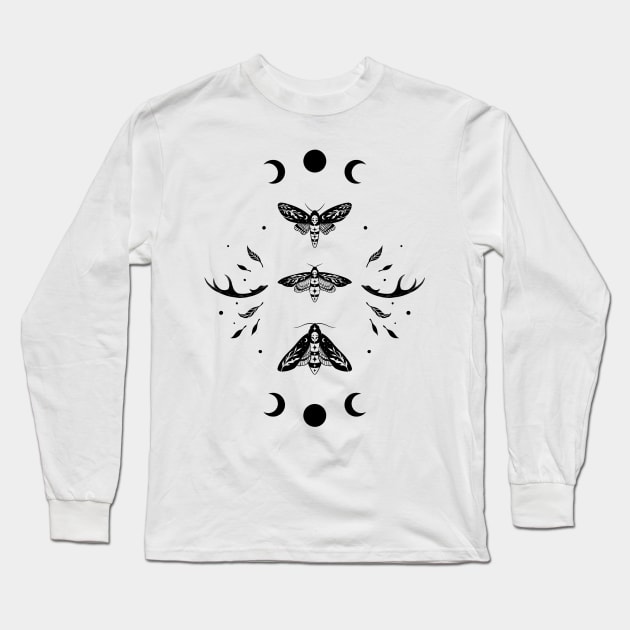 Death Head Moth Night-Black Long Sleeve T-Shirt by Episodic Drawing